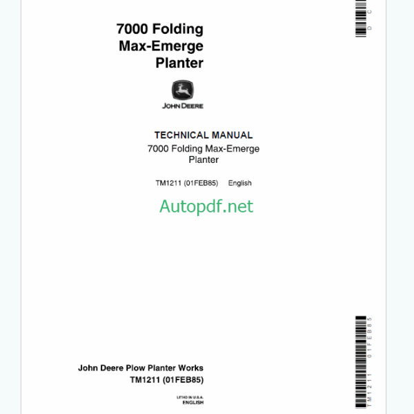John Deere 7000 Folding Max-Emerge Planter Technical Manual (TM1211)