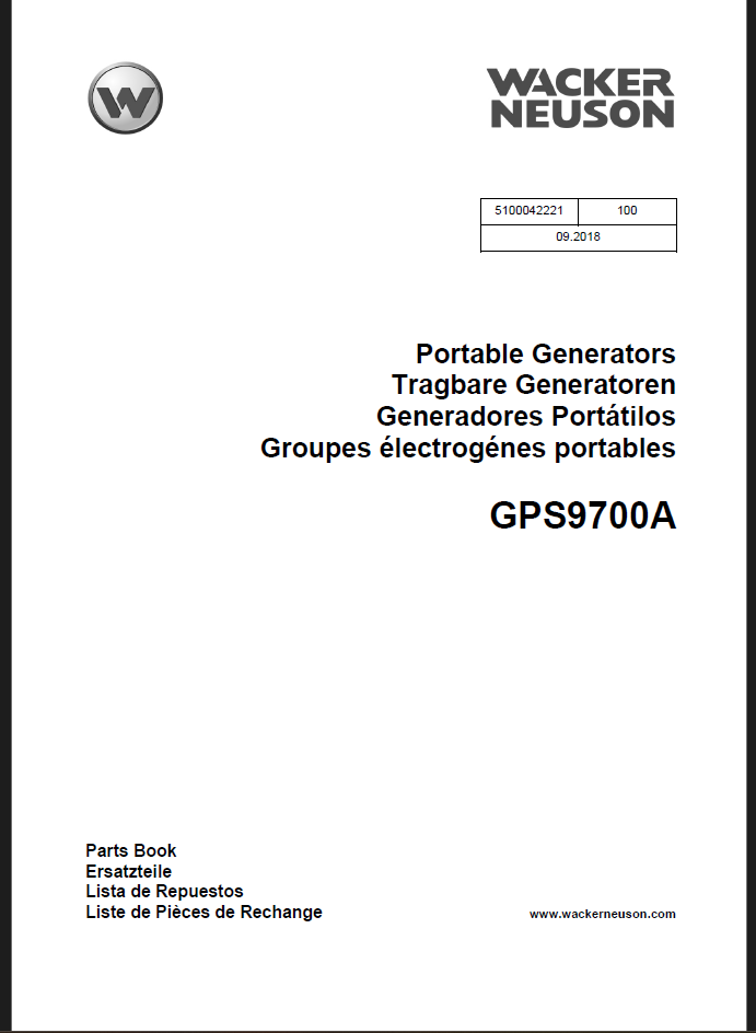 Wacker Neuson GPS9700A Portable Generator Parts Manual