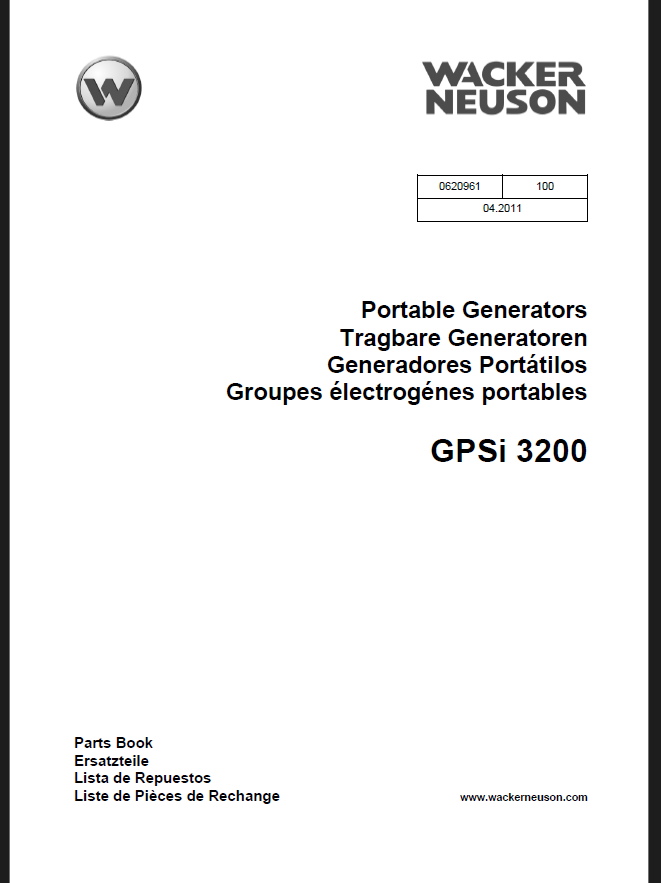 Wacker Neuson GPSi 3200 Portable Generators Parts Manual