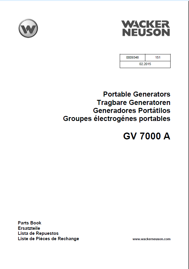 Wacker Neuson GV7000A Portable Generators Parts Manual