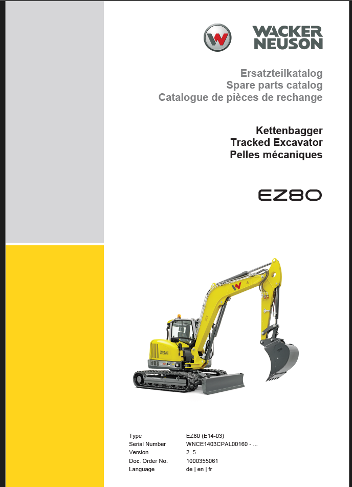 Wacker Neuson EZ80 Tracked Excavator Parts Manual
