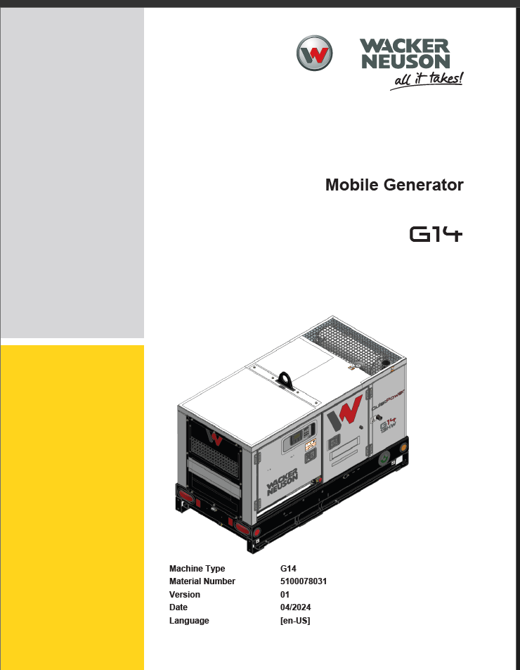 Wacker Neuson G14 Mobile Generator Parts Manual