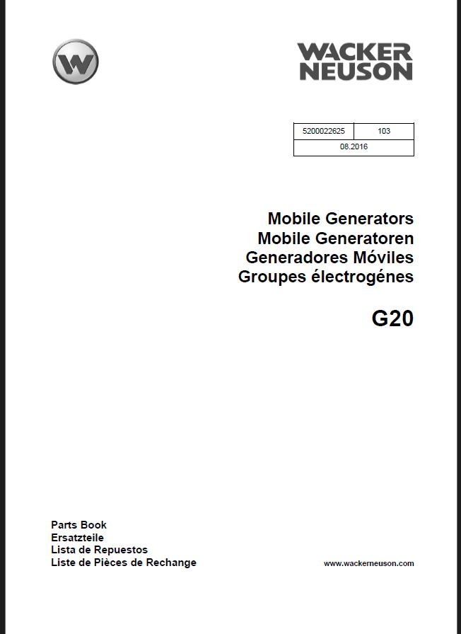 Wacker Neuson G20 Mobile Generators Parts Manual