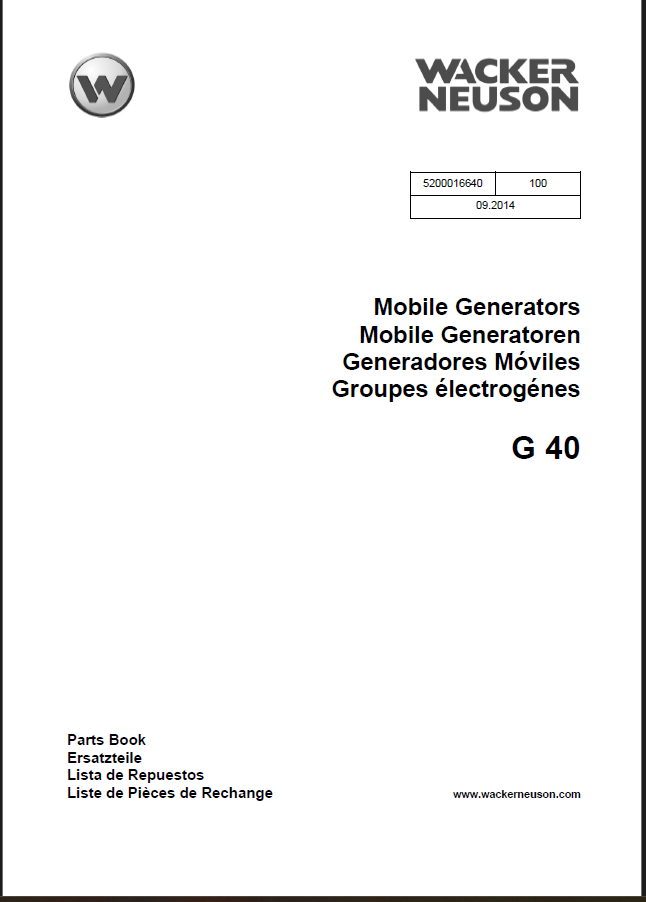 Wacker Neuson G40 Mobile Generators Parts Manual