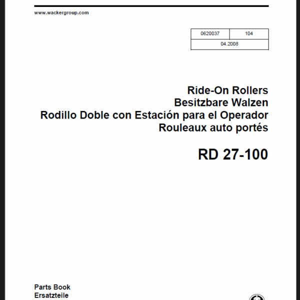Wacker Neuson RD 27-100 Ride-On Rollers Parts Manual