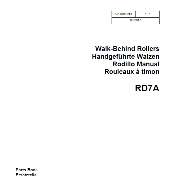 Wacker Neuson RD7A Walk-Behind Rollers Parts Manual