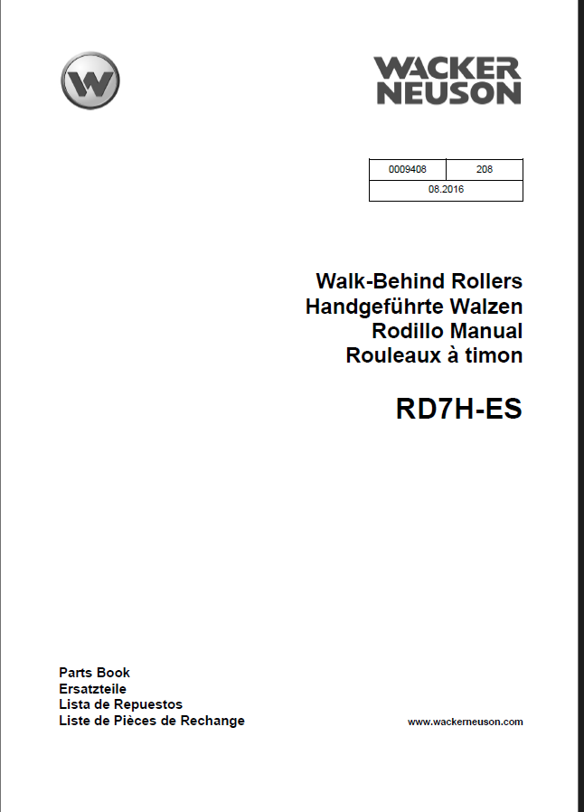 Wacker Neuson RD7H-ES Walk-Behind Rollers Parts Manual