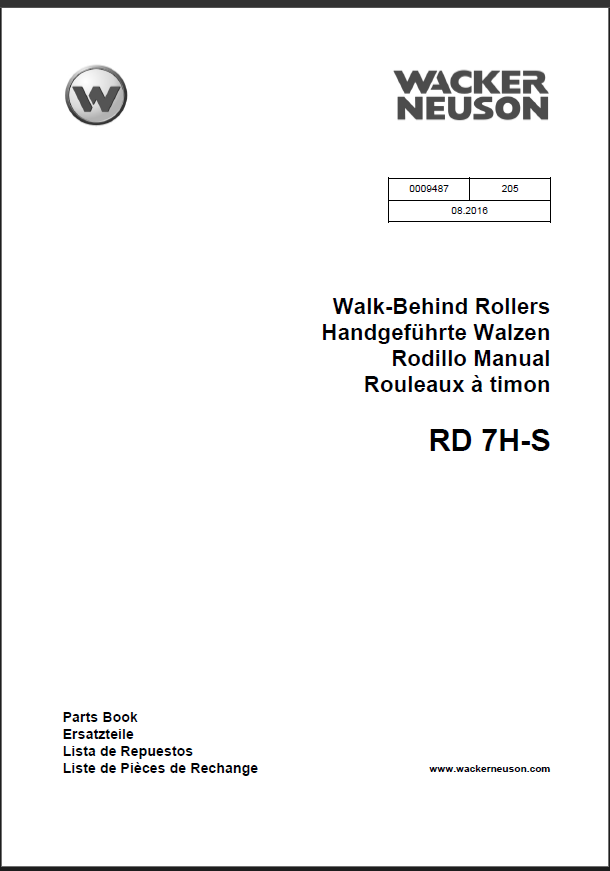 vWacker Neuson RD7H-S Walk-Behind Rollers Parts Manual