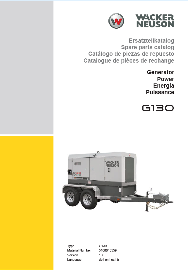 Wacker Neuson G130 Generator Parts Manual