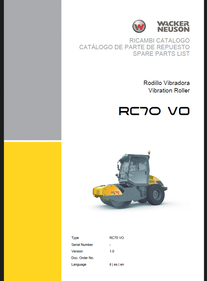 Wacker Neuson RC70 VO Vibration Roller Parts Manual