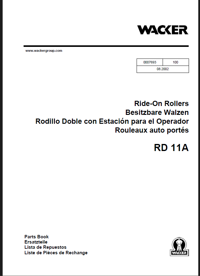Wacker Neuson RD 11A Ride-On Rollers Parts Manual