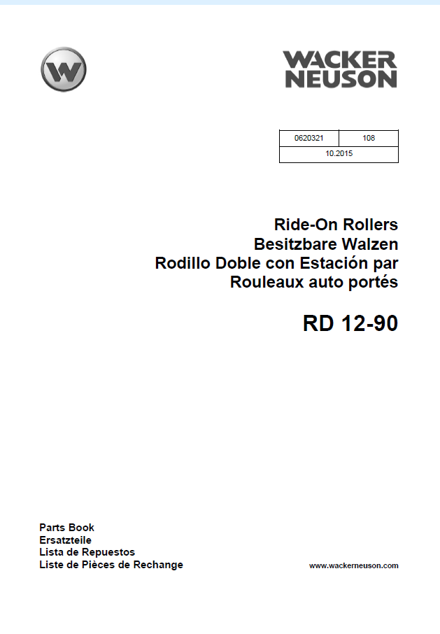 Wacker Neuson RD 12-90 Ride-On Rollers Parts Manual