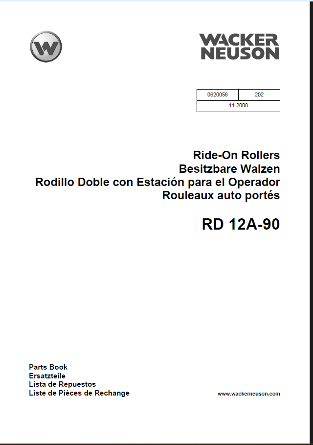 Wacker Neuson RD 12A-90 Ride-On Rollers Parts Manual