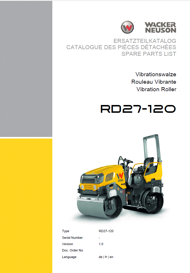 Wacker Neuson RD27-120 Vibratory Roller Parts Manual