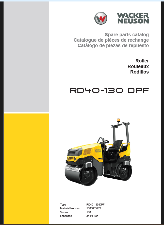 Wacker Neuson RD40-130 DPF Roller Parts Manual