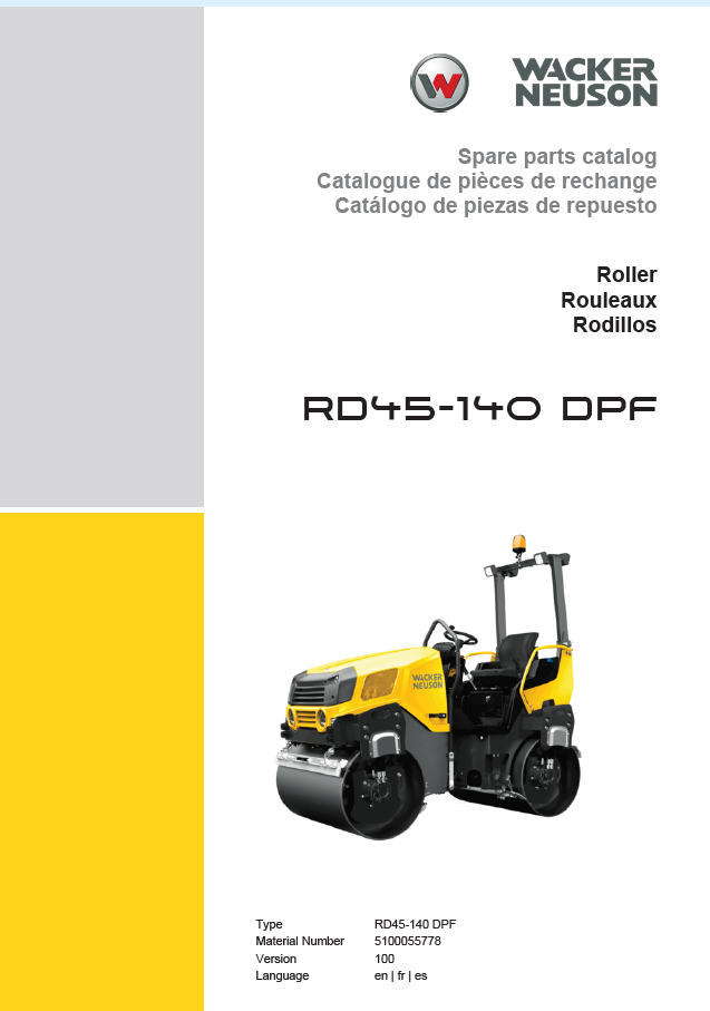 Wacker Neuson RD45-140 DPF Roller Parts Manual