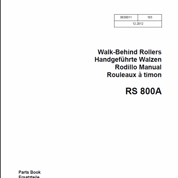 Wacker Neuson RS 800A Walk-Behind Rollers Parts Manual