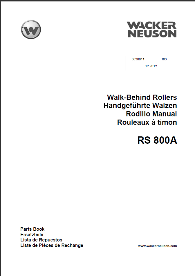 Wacker Neuson RS 800A Walk-Behind Rollers Parts Manual