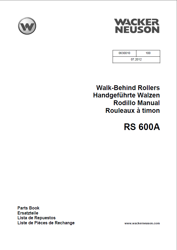 Wacker Neuson RS600A Walk-Behind Rollers Parts Manual