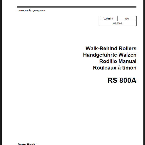 Wacker Neuson RS800A Walk-Behind Rollers Parts Manual