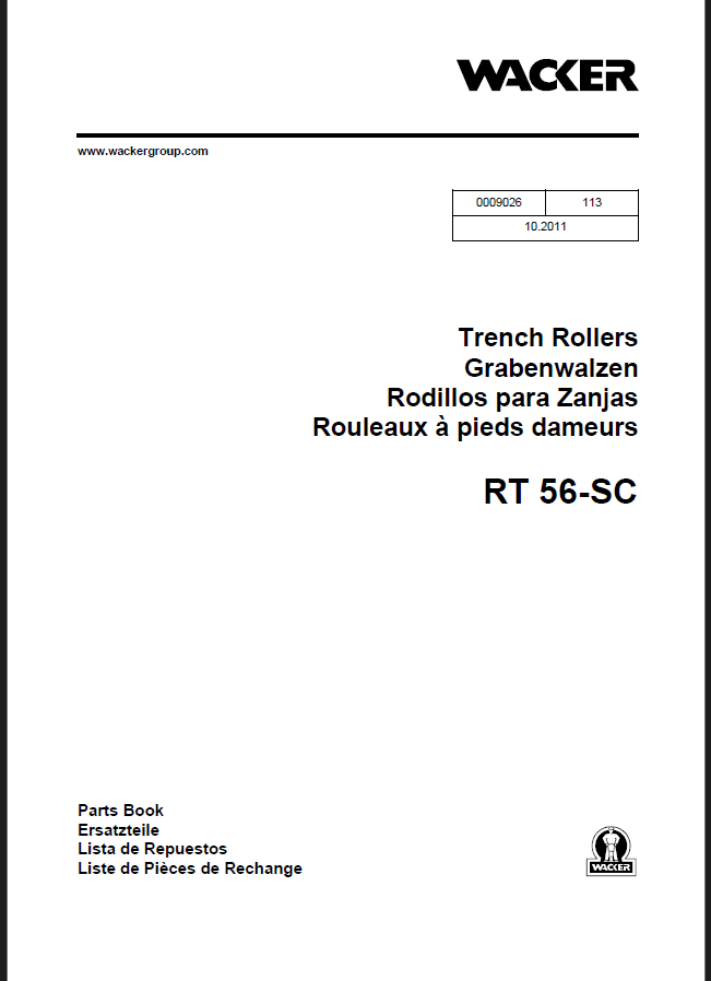 Wacker Neuson RT56-SC Trench Roller Parts Manual