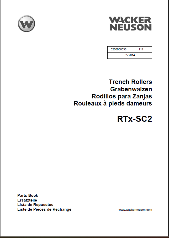 Wacker Neuson RTx-SC2 Trench Roller Parts Manual