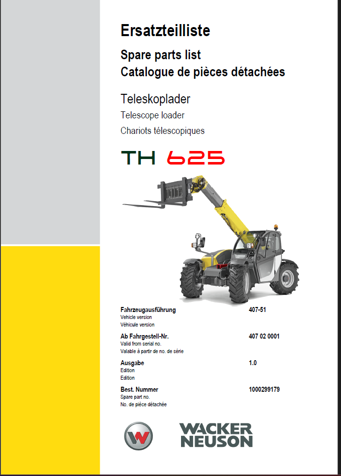 Wacker Neuson TH625 Telescope Loader Parts Manual