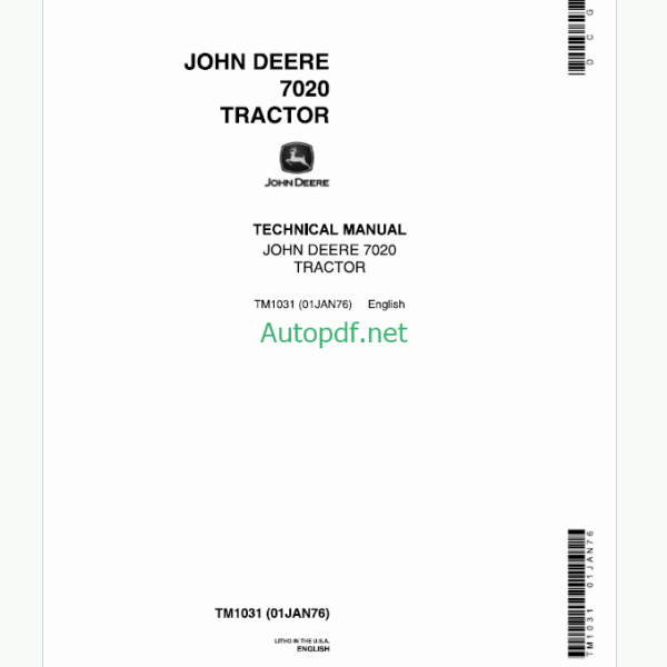 John Deere 7020 Tractor Technical Manual (TM1031)