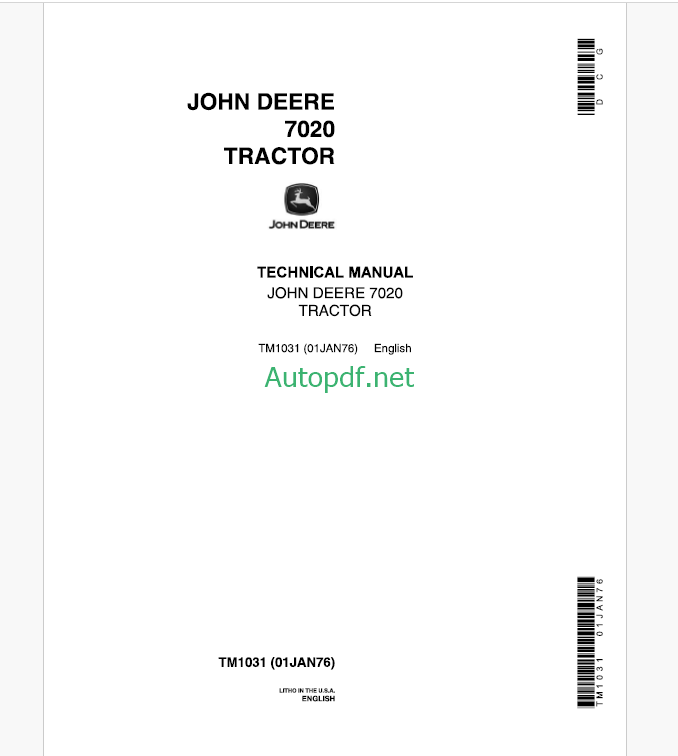 John Deere 7020 Tractor Technical Manual (TM1031)