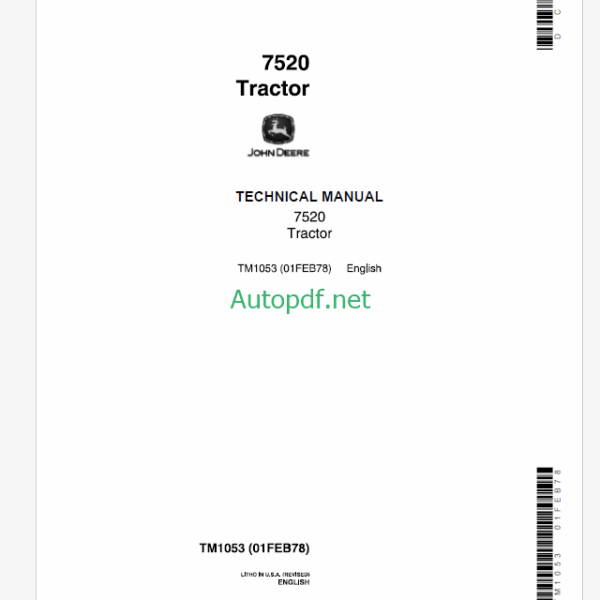 John Deere 7520 Tractor Technical Manual (TM1053)