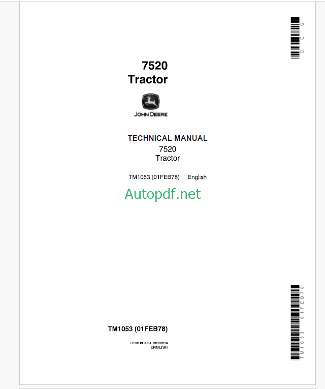 John Deere 7520 Tractor Technical Manual (TM1053)