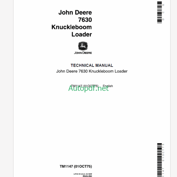 John Deere 7630 Knuckleboom Loader Technical Manual (TM1147)