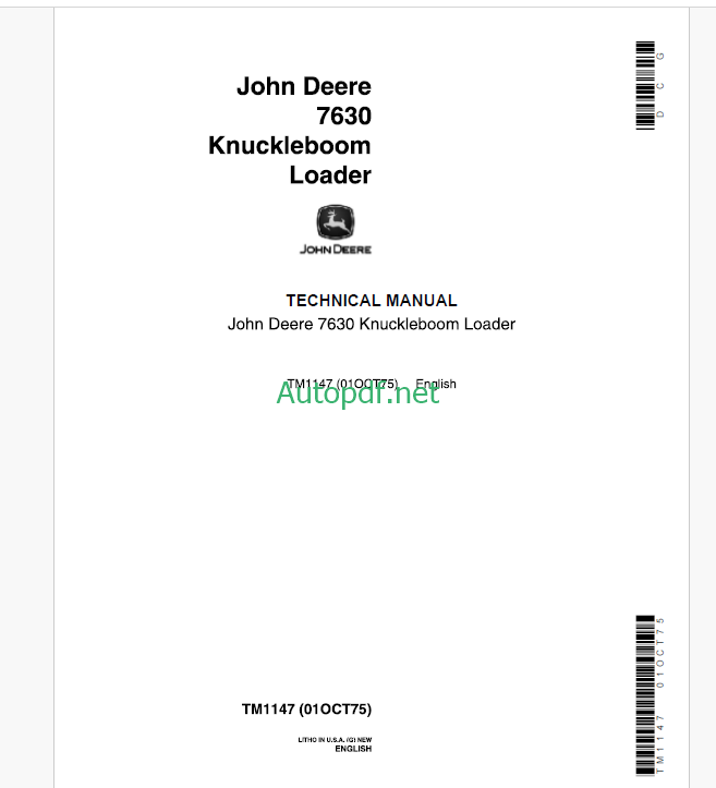 John Deere 7630 Knuckleboom Loader Technical Manual (TM1147)