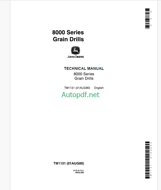 John Deere 8000 Series Grain Drills Technical Manual (TM1131)