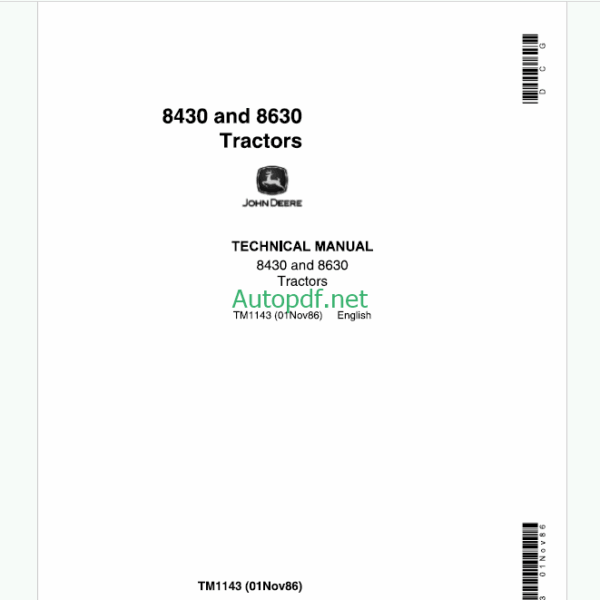 John Deere 8430 and 8630 Tractors Technical Manual (TM1143)