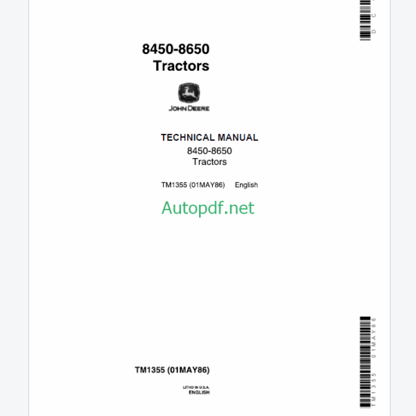 John Deere 8450 8650 and 8850 Tractor Technical Manual