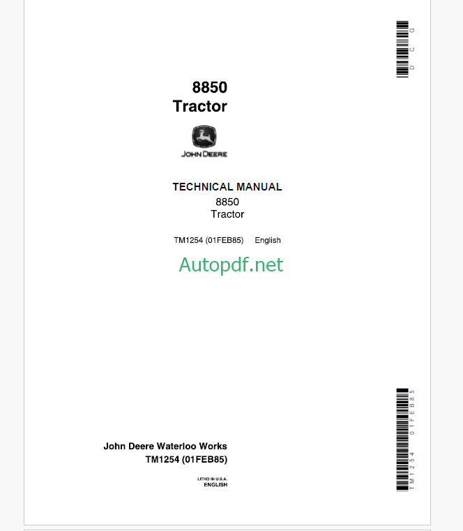 John Deere 8570 8770 8870 and 8970 Tractors Repair Technical Manual (TM1549)