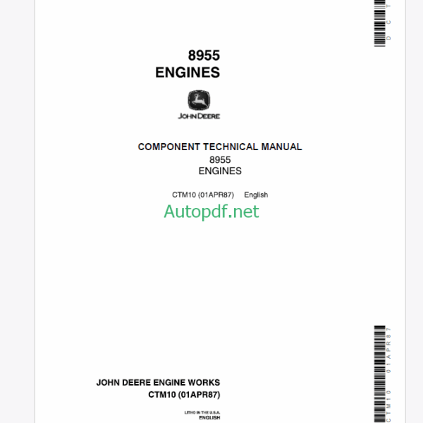 John Deere 8955 Engines Component Technical Manual (CTM10)