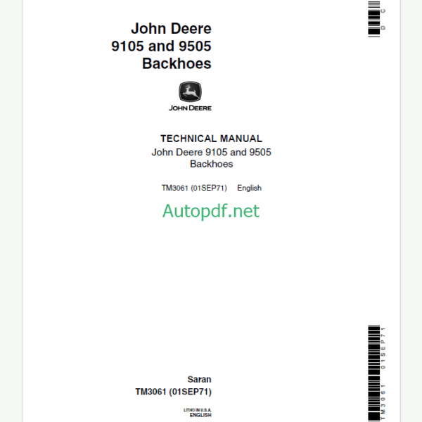 John Deere 9105 and 9505 Backhoes Technical Manual
