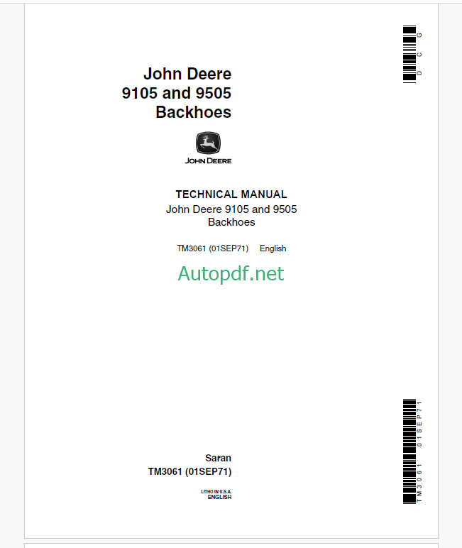 John Deere 9105 and 9505 Backhoes Technical Manual