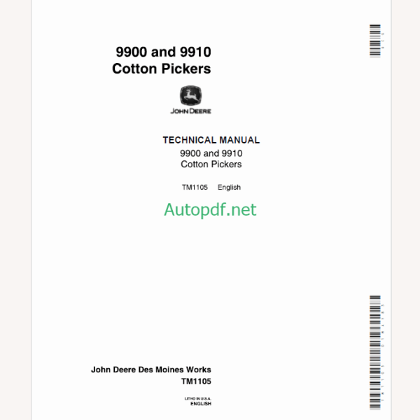 John Deere 9900 and 9910 Cotton Pickers Technical Manual (TM1105)
