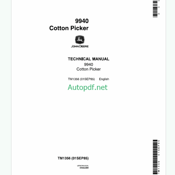 John Deere 9940 Cotton Picker Technical Manual (TM1356)