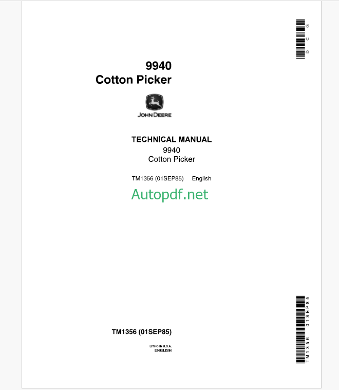 John Deere 9940 Cotton Picker Technical Manual (TM1356)