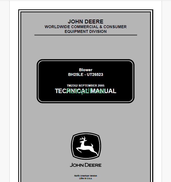 John Deere BH25LE - UT26523 Blower Technical Manual (TM2352)