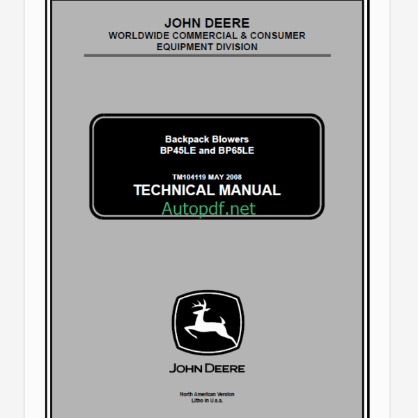 John Deere BP45LE and BP65LE Backpack Blowers Technical Manual (TM104119)