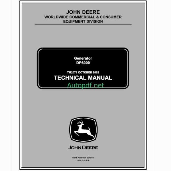 John Deere DP6000 Generator Technical Manual (TM2071)