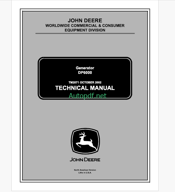 John Deere DP6000 Generator Technical Manual (TM2071)