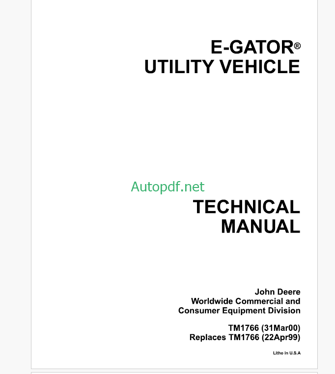 John Deere E-GATOR Utility Vehichle Technical Manual (TM1766)