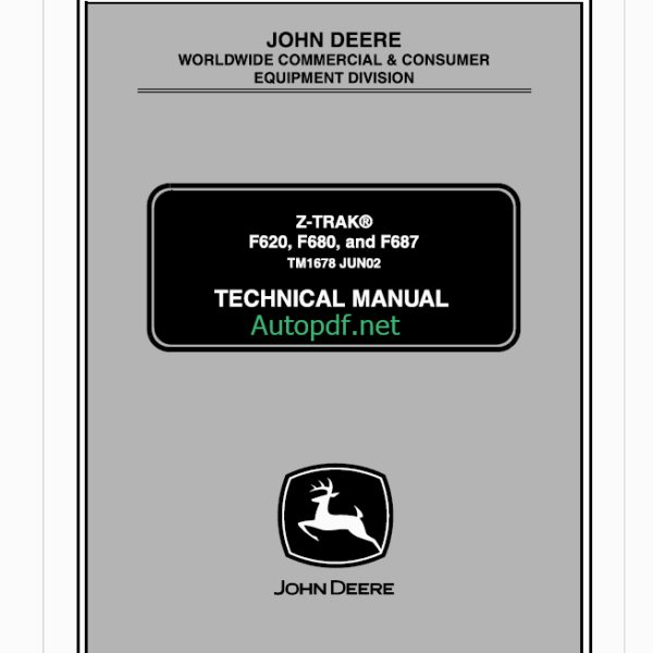 John Deere F620 F680 and F687 Z-TRAK Technical Manual (TM1678)