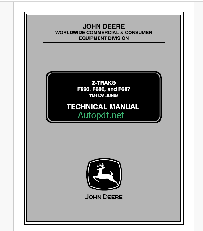 John Deere F620 F680 and F687 Z-TRAK Technical Manual (TM1678)